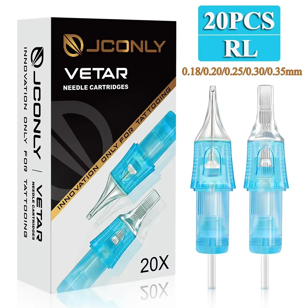 

20PCS JCONLY VETAR Tattoo Cartridge Needles RL Round Liner Shader Sterilized Tattoo Needles for Tattoo Machine Supply