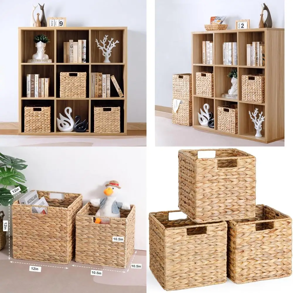 

Collapsible Wicker Cube Baskets, Set of 3 for Storage, 10.5x10.5 inches