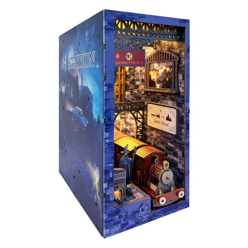 Nook per libri fai-da-te Kit modello in miniatura in legno Stazione magica Fermalibri Puzzle 3D Scaffale per amici Regali di compleanno