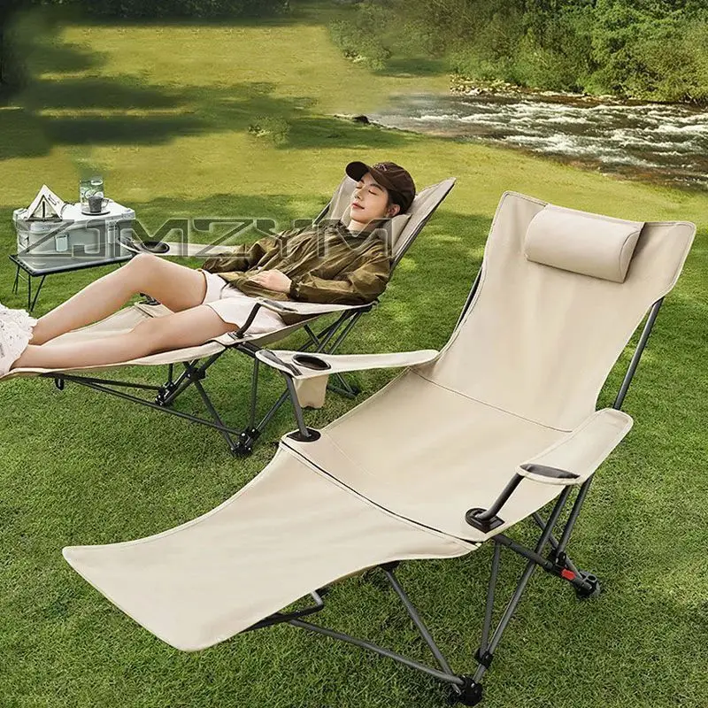 Moon Beach Chairs Multi Gear Adjust Outdoor Armrest Footrest Foldable  Folding Chair For Camping Portable High Back Recliner