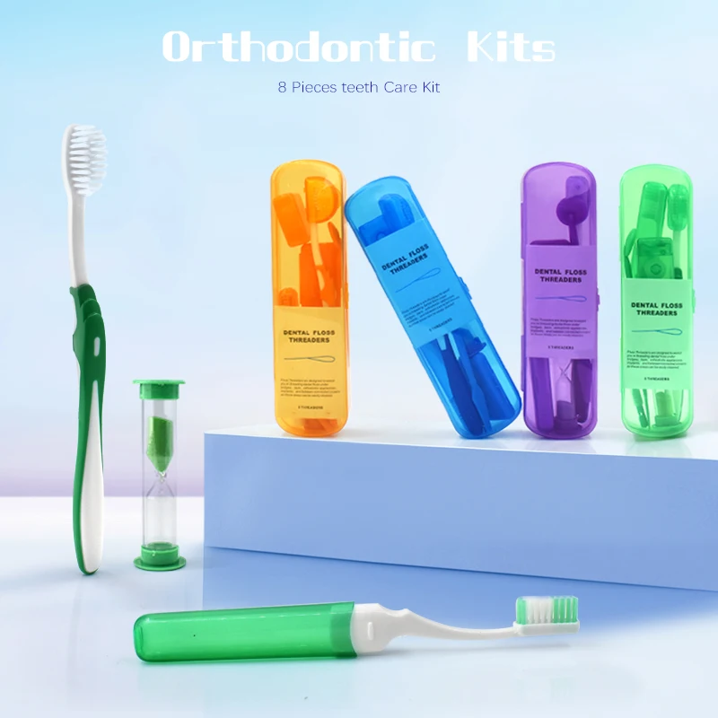 Orthodontic Dental Care Kit - Complete Oral Hygiene Set for Braces with Floss, Ortho Wax, Interdental Brush & Toothbrush