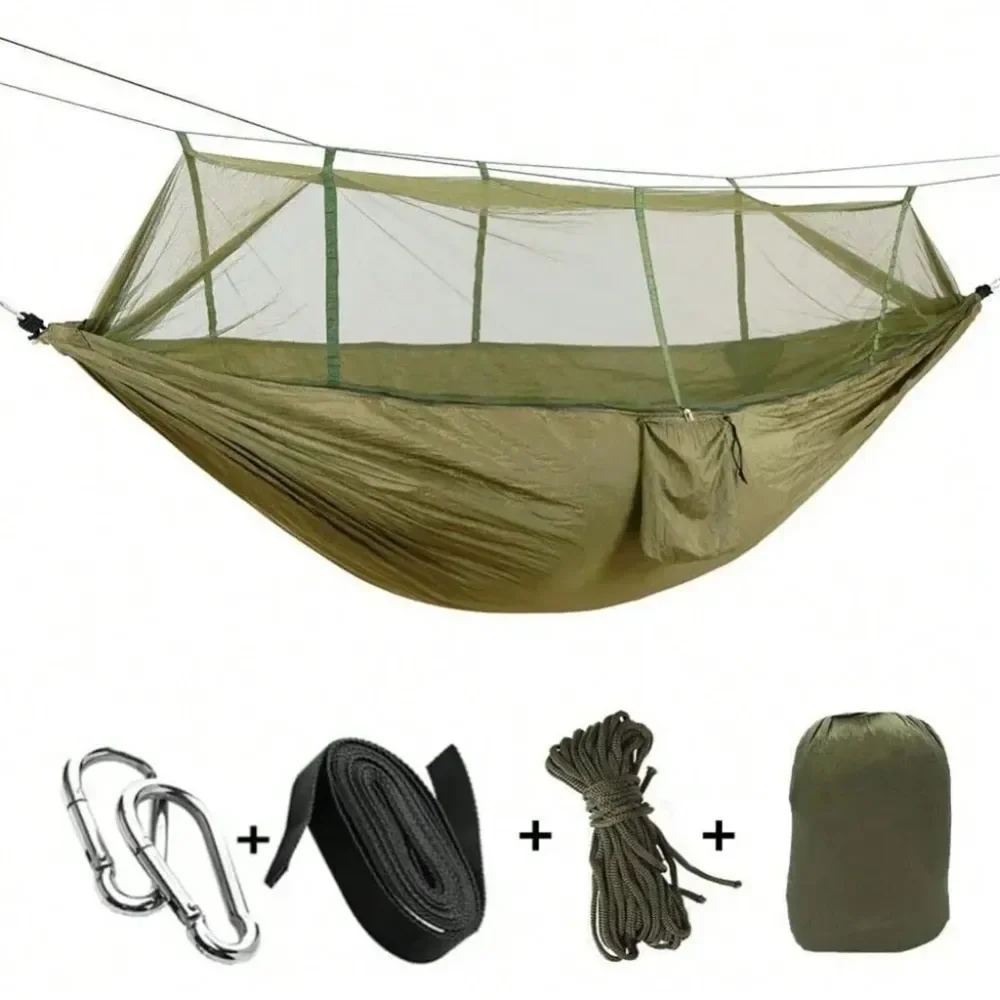 

Camping Garden Hammock With Mosquito Net, Outdoor Furniture Bed, Parachute Fabric, Sleeping Swing, Portable Hanging