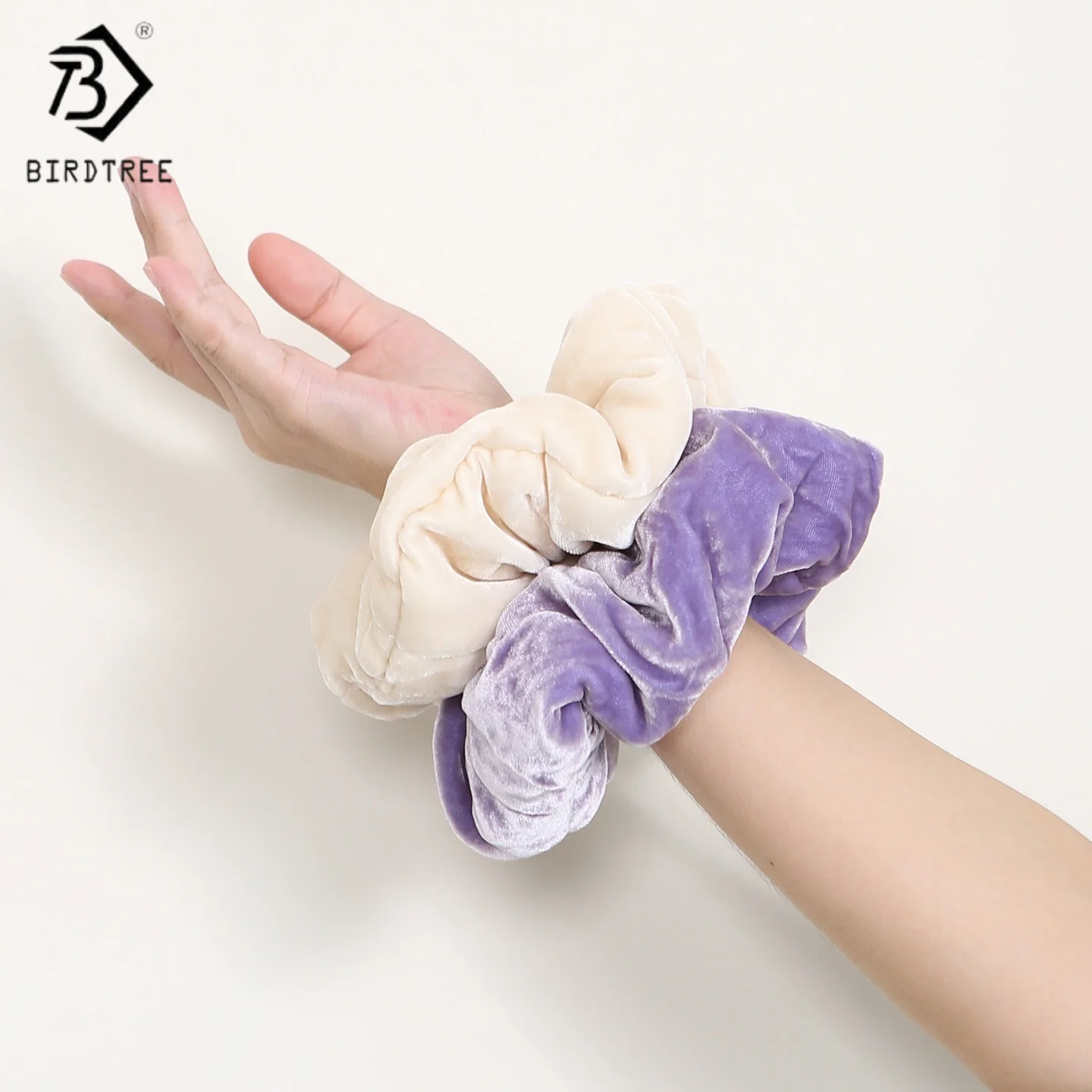 

Birdtree, повязки для волос из 18% шелка, 82% спандекса, вязаная бархатная повязка для волос, веревки для волос, веревка для вьющихся волос A5D425JF