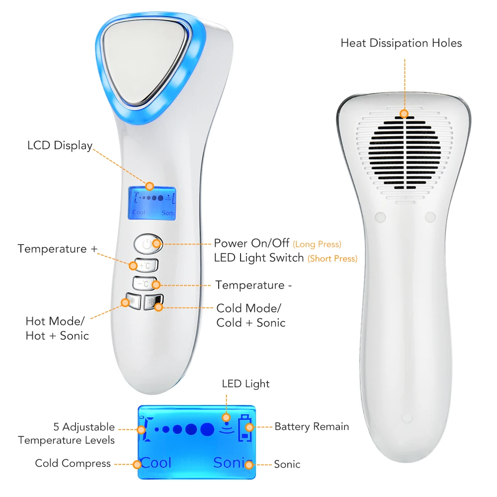 Warm en Koud Gezicht Massager LED Foton Therapie Trillingen Voeding Import Gezicht Lifting Machine Huid Diepe Reiniging Apparaat