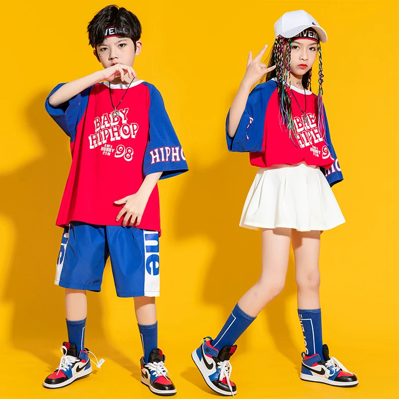 Kid Hip Hop Show Clothing Graphic Tee Oversized T Shirt Streetwear Shorts Skirt for Girls Boys Jazz Dance Costume Clothes Singer