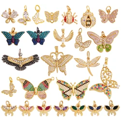 Dainty Butterfly Dragonfly Insect Charm Pendant,Cute Fashion 18K Gold Inlaid Zircon Animal Craft Jewelry Necklace Supplies L35