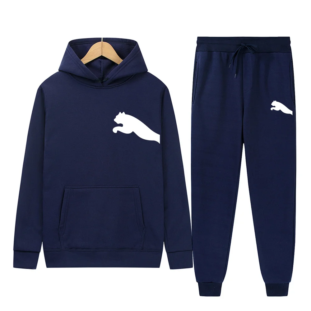 

New autumn men's digital print sportswear two-piece set, hooded sweatshirt + drawstring pants, men's hooded shirt, running sport