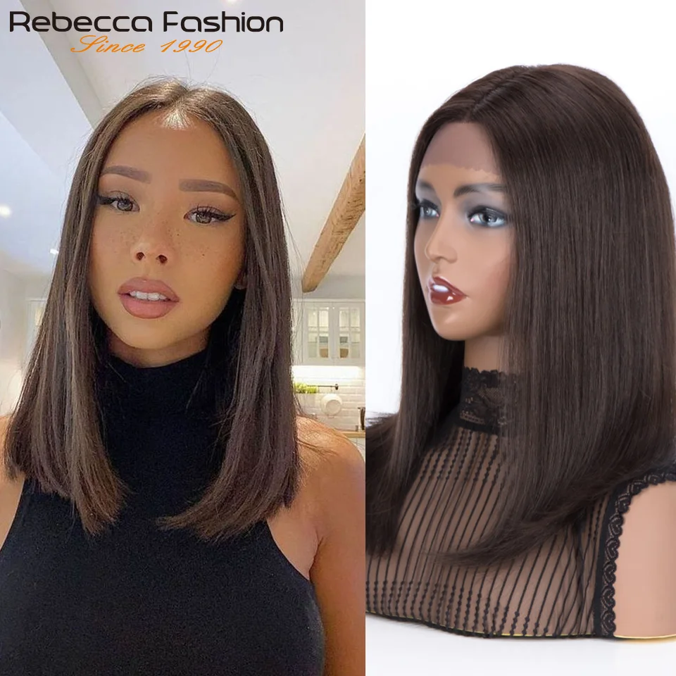 Rebecca Human Hair Wigs For Women Straight Bob Malaysian Hair Wigs Omber Blonde Brown Colored T Part Lace Wigs Real Woman Wigs