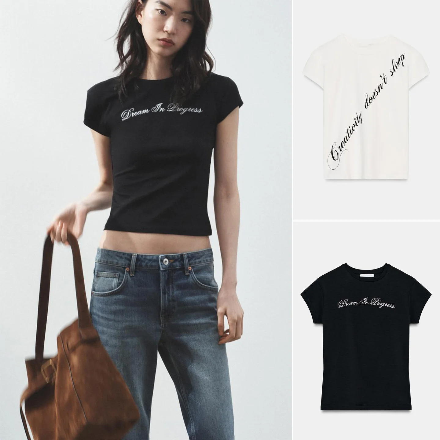 

Spring New Arrival Women's Minimalist Straight Hem round Neck Short Sleeve Slim Fit T-Shirt Front Printed Polyester Fiber
