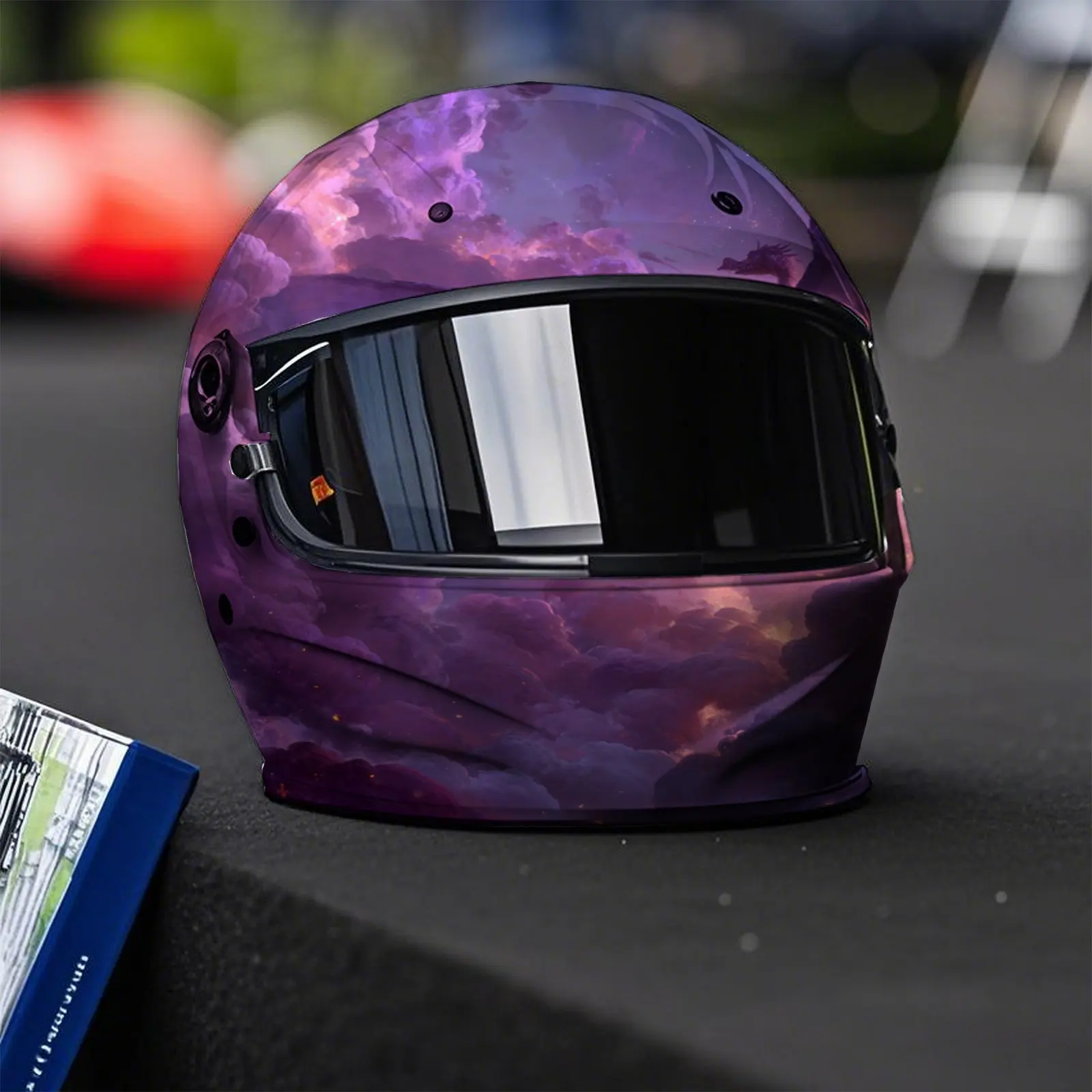 Purple Dragons and Clouds Full Face Helmet Decals - Durable and Waterproof PVC, self-adhesive Motorcycle Racing Helmet Aesthetic view 6