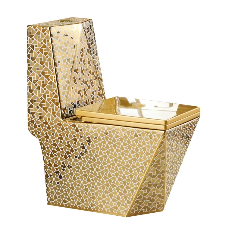 European Modern Dual-Flush S-Trap Automatic Deodorization One Piece Gold Toilet With Color Pedestal Basin Floor Mounted Ceramic
