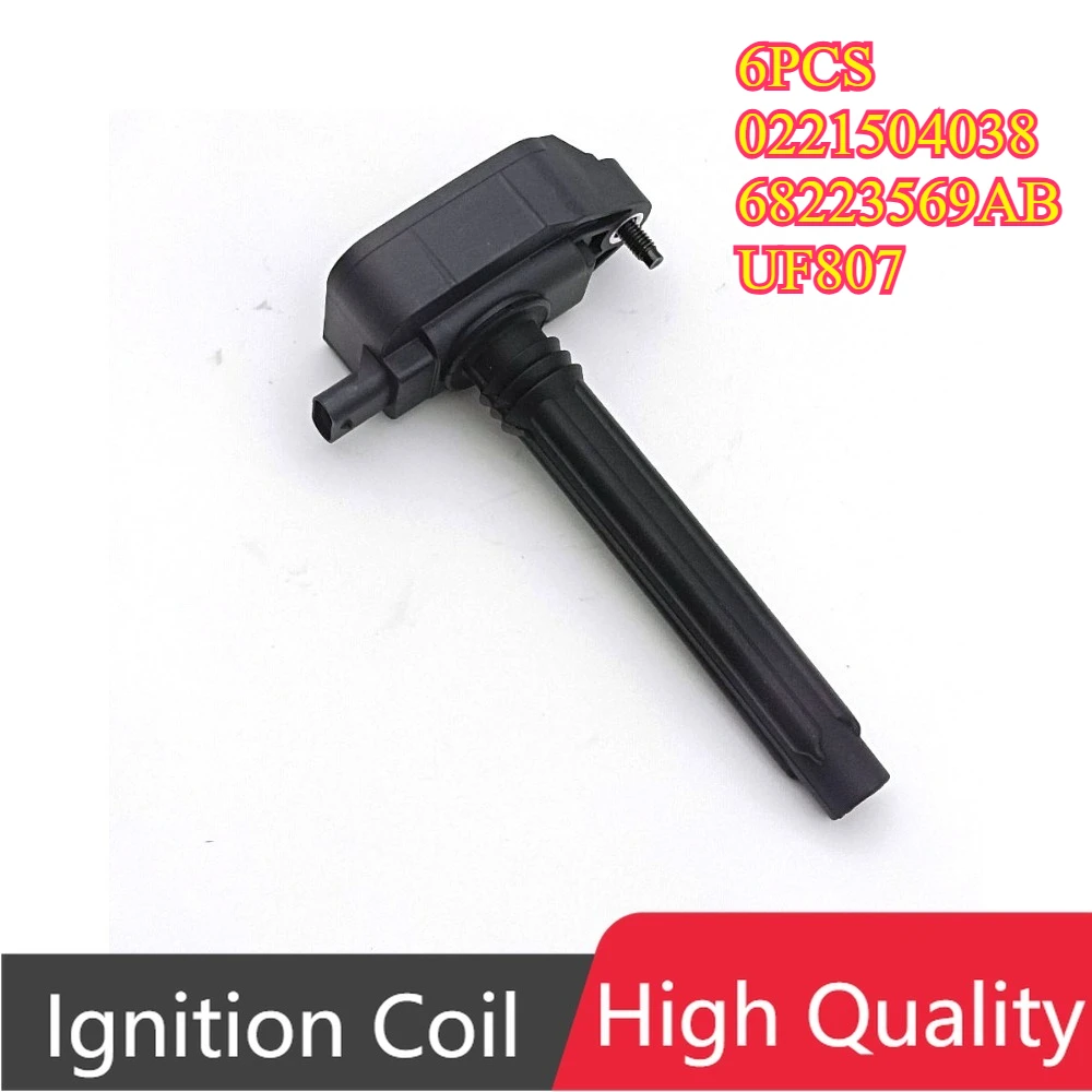 

6Pcs 0221504038 68223569AB 68223569AC 68223569AD UF807 Ignition Coil For 17-18 Chrysler Pacifica Dodge Durango Ram 1500 V6 3.6L