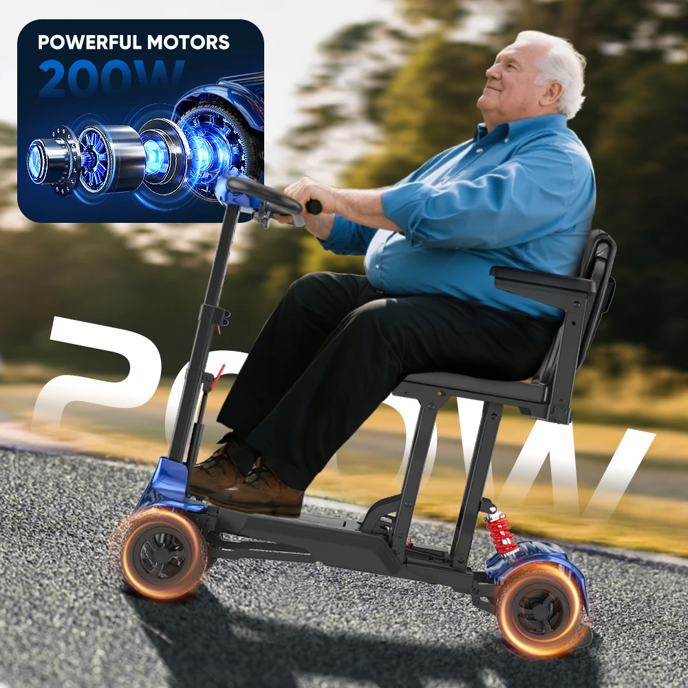 

18kg Lightweight Magnesium Auto Mobility Scooter 200W Brushless Motorized Easy Climbing 4 Wheel Mobility Scooter for Handicapped