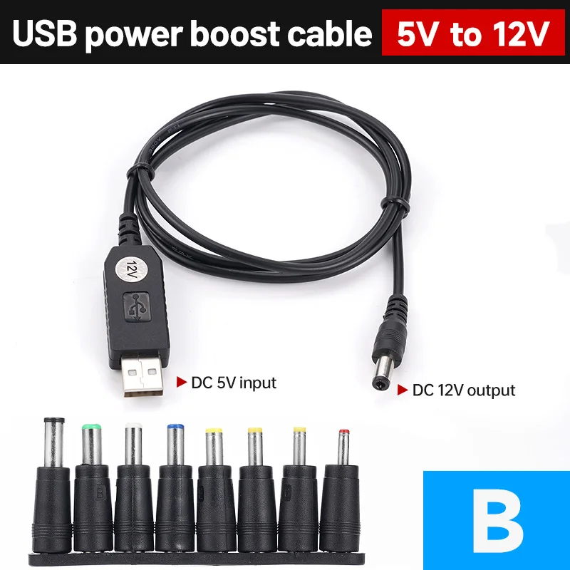 5V to DC 12V USB Cable Boost Converter Step-up Cord 2.1mm*5.5mm 8pcs Connectors Cable for Wifi Router Modem Fan Powerbank