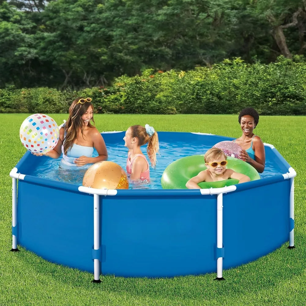 Outdoor Round Frame Above Ground Swimming Pool Set with Filter Pump and Type D Filter Cartridge,Swimming Pools