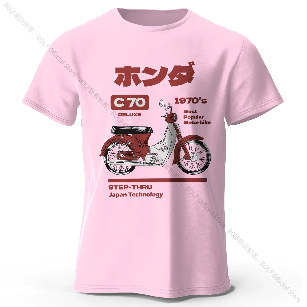T-Shirt aus 100 % Baumwolle mit japanischem Retro-Motorrad-Aufdruck, weiches und atmungsaktives Rundhals-Kurzarm-T-Shirt, Unisex-Vintage-Stil