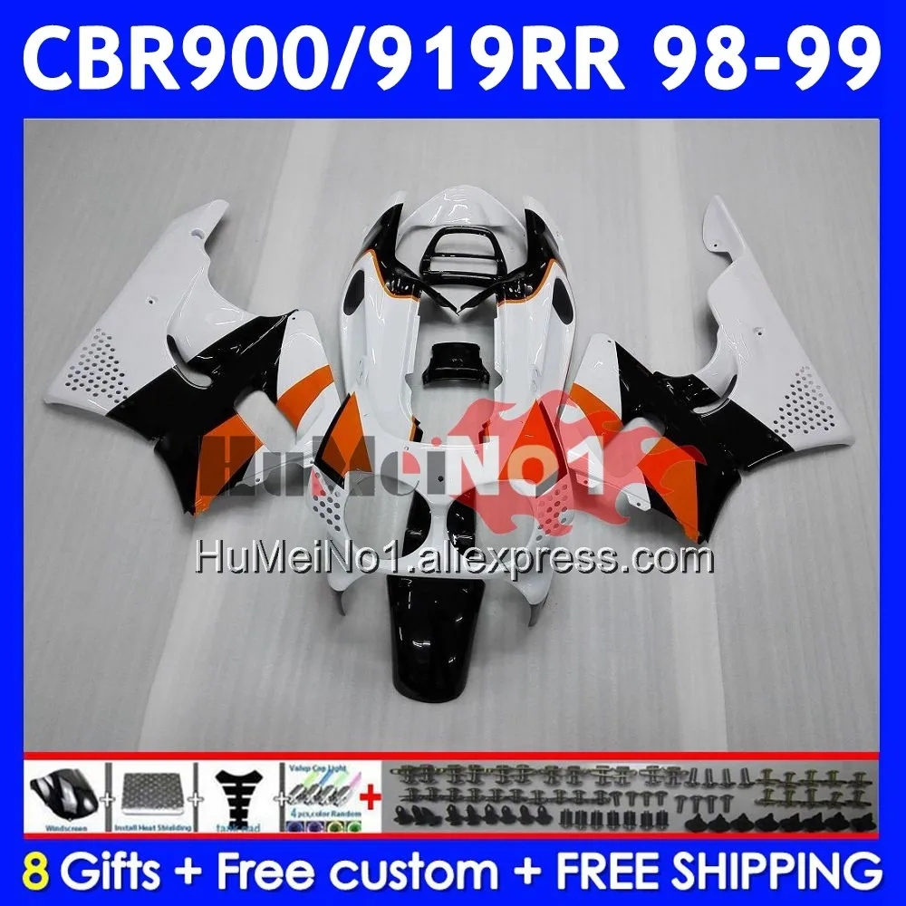 Body For HONDA CBR900RR CBR919RR 56No.4 CBR 919RR CBR900 RR CBR 919 RR Orange white CC 900RR 1998 1999 CBR919 RR 98 99 Fairing