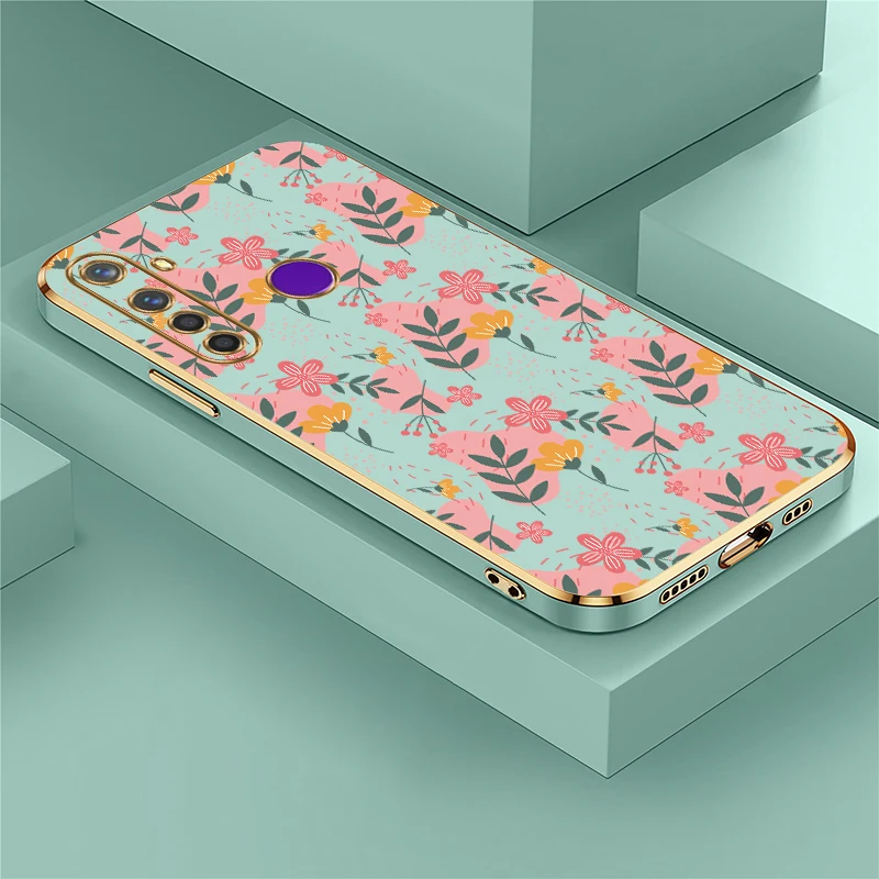Capa de Telefone para OPPO Realme Note 60 GT Master Neo 3 Pro X V25 V5 Q5 Q3i com Estampa Floral de Folhas, à Prova de Choque e com Revestimento.