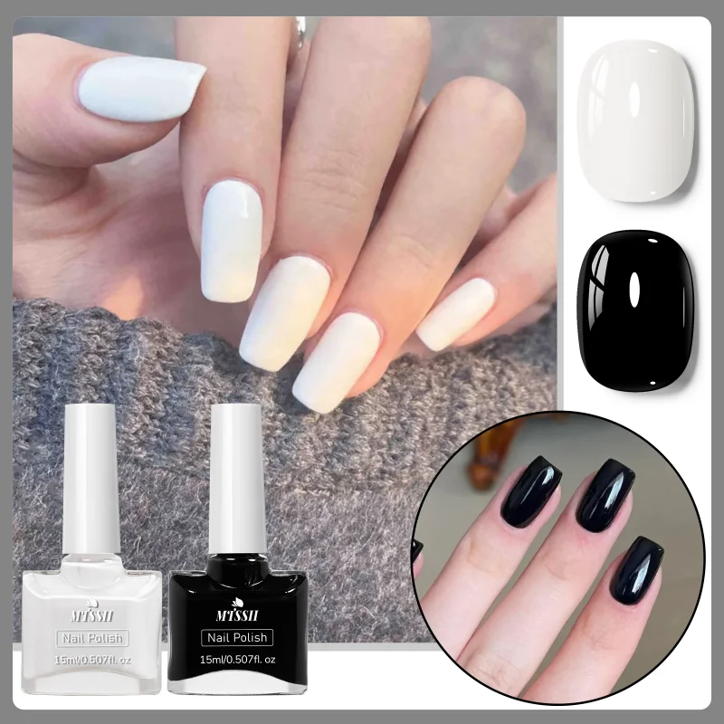 2pcs/set 15ml White Red Brown Glass Bottle Nail Polish Set NoWipe Top Soak Off UV LED Nail Lacquer Glitter Color Art Nail Polish