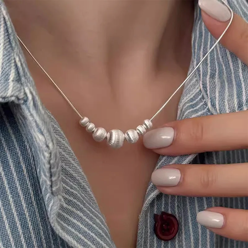 Foxanry Scrub Ball Beaded Necklaces For Women Girls Minimalist Classic Elegant Fashion Personality Clavicle Chain Party Jewelry