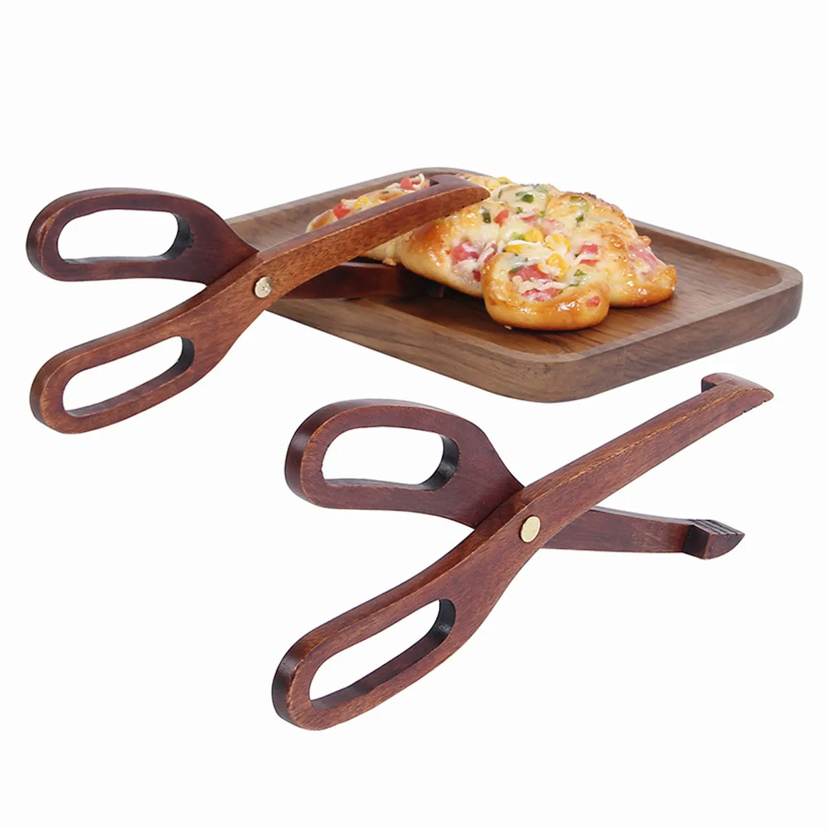 Wooden Kitchen Serving Tongs Scissor Design Anti-Scald Grip for Salads Pasta Grilled Food Bread Toast Pastries Noodles Boiled