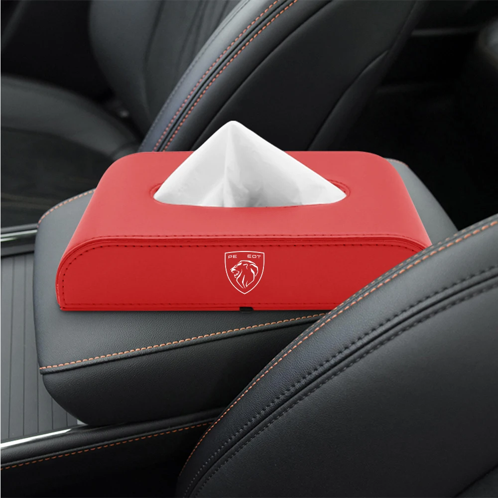 Car Leather Tissue Storage Bag Armrest Box Home Tissue Pack For Peugeot 206 307 308 3008 207 208 SW 407 508 2008 5008 107 106