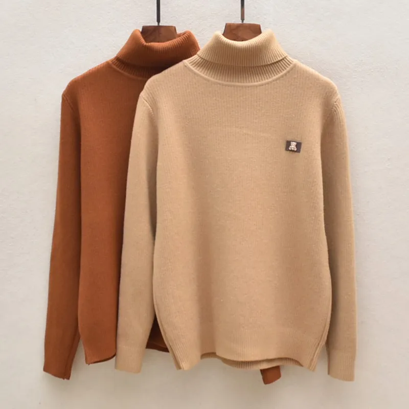 

Thiened One-Piece Fce High-Ne Knitted Sweater Women's Long Sve Overhead Pure Color Autumn Winter Faion Slim Fit