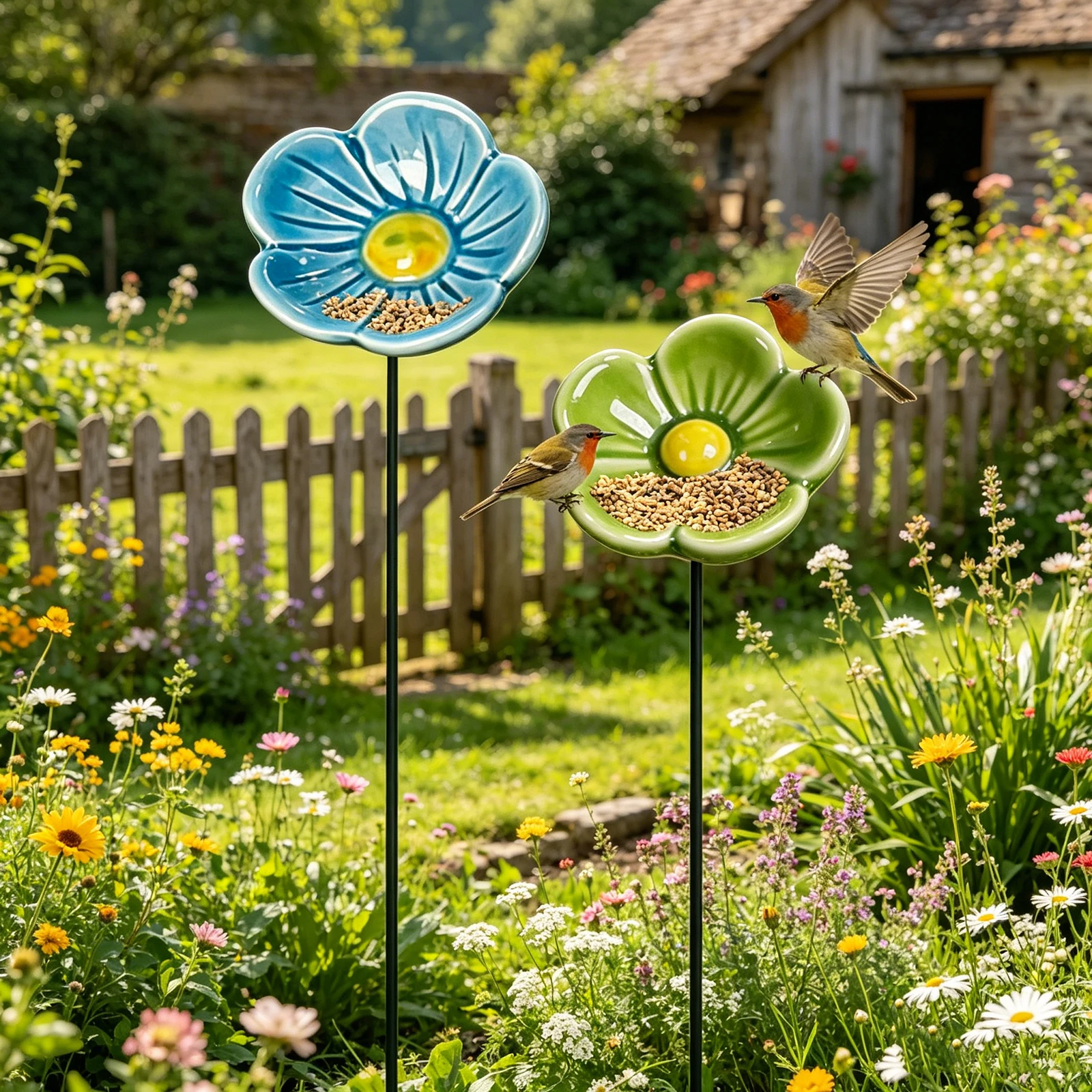 2Pcs Insect Water Drinkers with Plug Creative Bee Baths Drinking Cups Flower Garden Stake Feeders For Patio Terrace Balcony