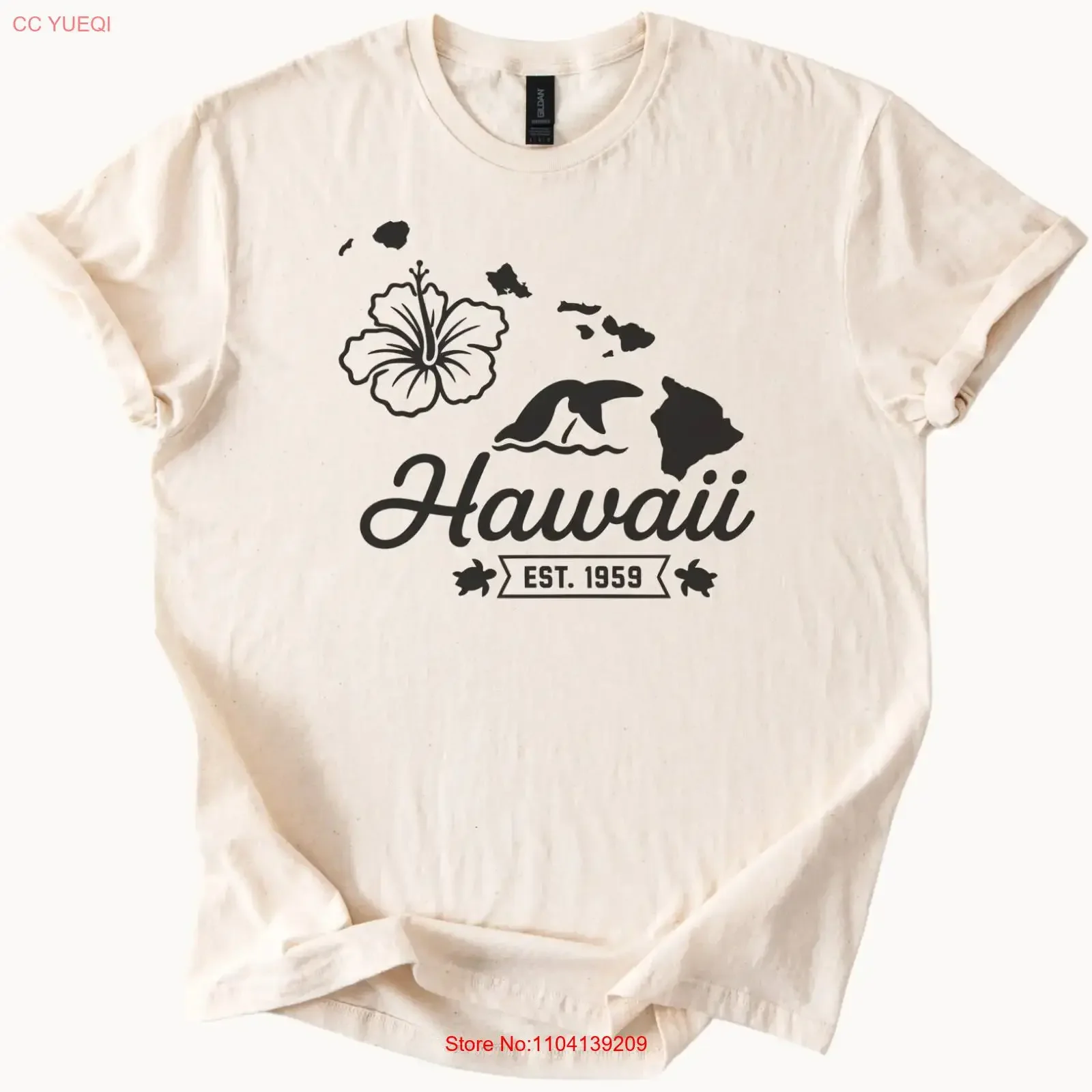 Hawaii T Shirt Hibiscus Whale Map Turtles Est 1959 Hawaiian  vintage Washed Comfortable Stylish homme Top For Everyday Wear