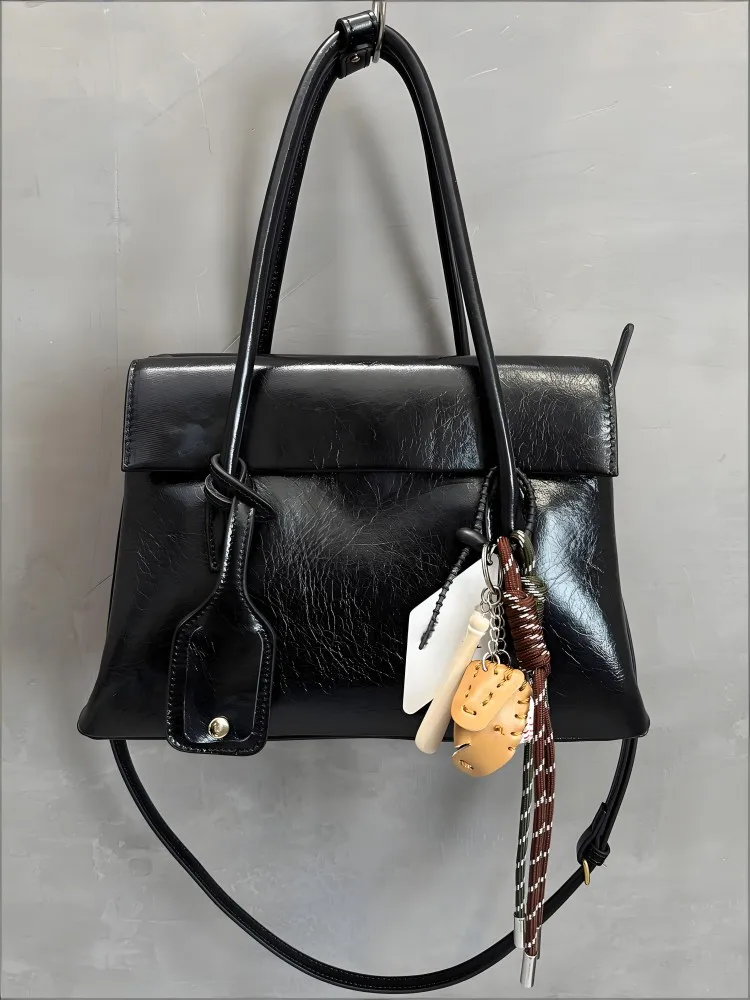 Concise Genuine Leather Single Shoulder Handbag Large Capacity Crossbody Bags Solid Color Cowhide Zipper Female Flap Bag