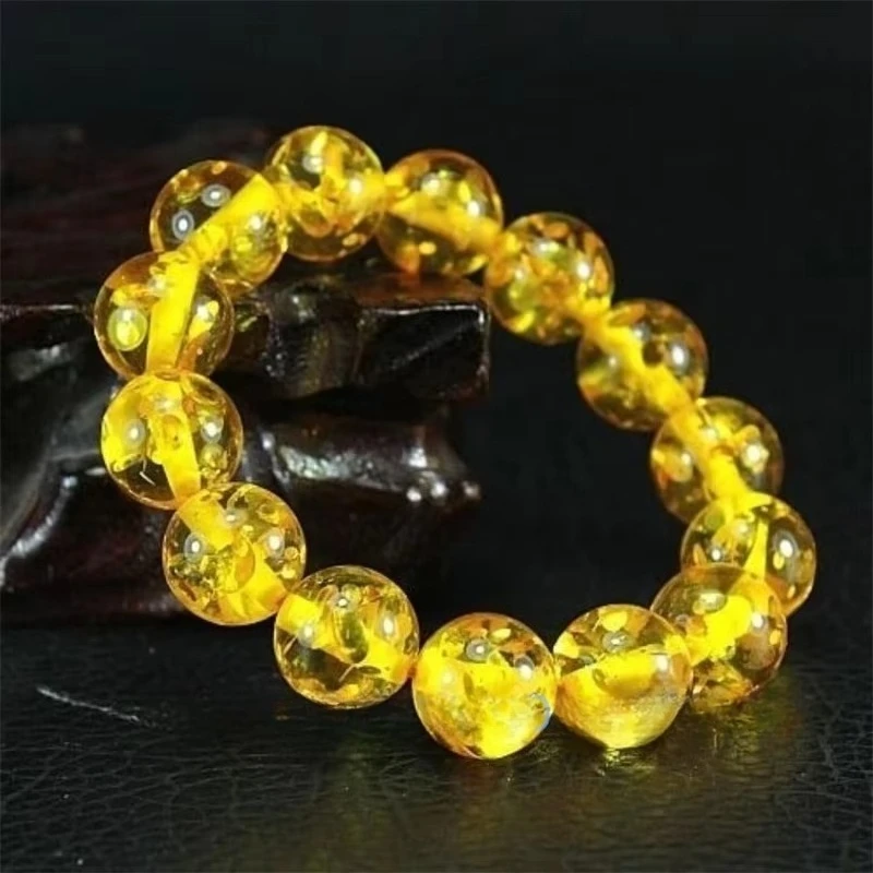 

Myanmar Amber Yellow Old Beeswax Bracelet Men's Chicken Oil Yellow Amber Bucket Beads Golden Flowers Beads Amber Bangle Women