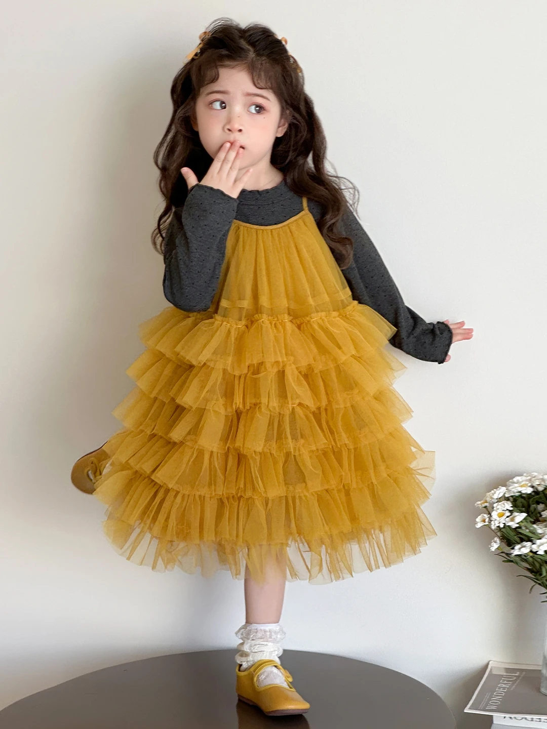 

Комплект из двух предметов Ele Fairy T Sle для девочек: топ с длинными рукавами и пышная юбка, весенняя коллекция, дышащий и удобный