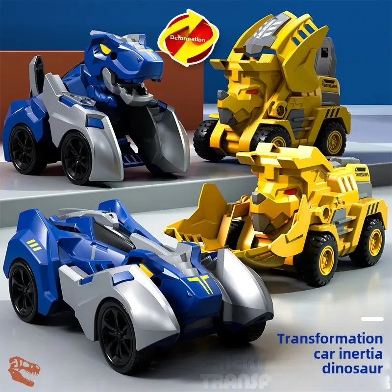 2 In 1 Transforming Dinosaur Car Deformation Toys Inertial Sliding Dino Automatic Transform Figures Robot Diecasts Toy Boys Gift