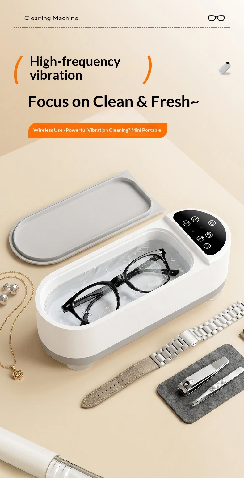 Tragbarer Ultraschallreiniger, USB-aufladbares Vibrationsreinigungsgerät für Brillen, Schmuck, Uhren und Make-up-Pinsel – Detail 1