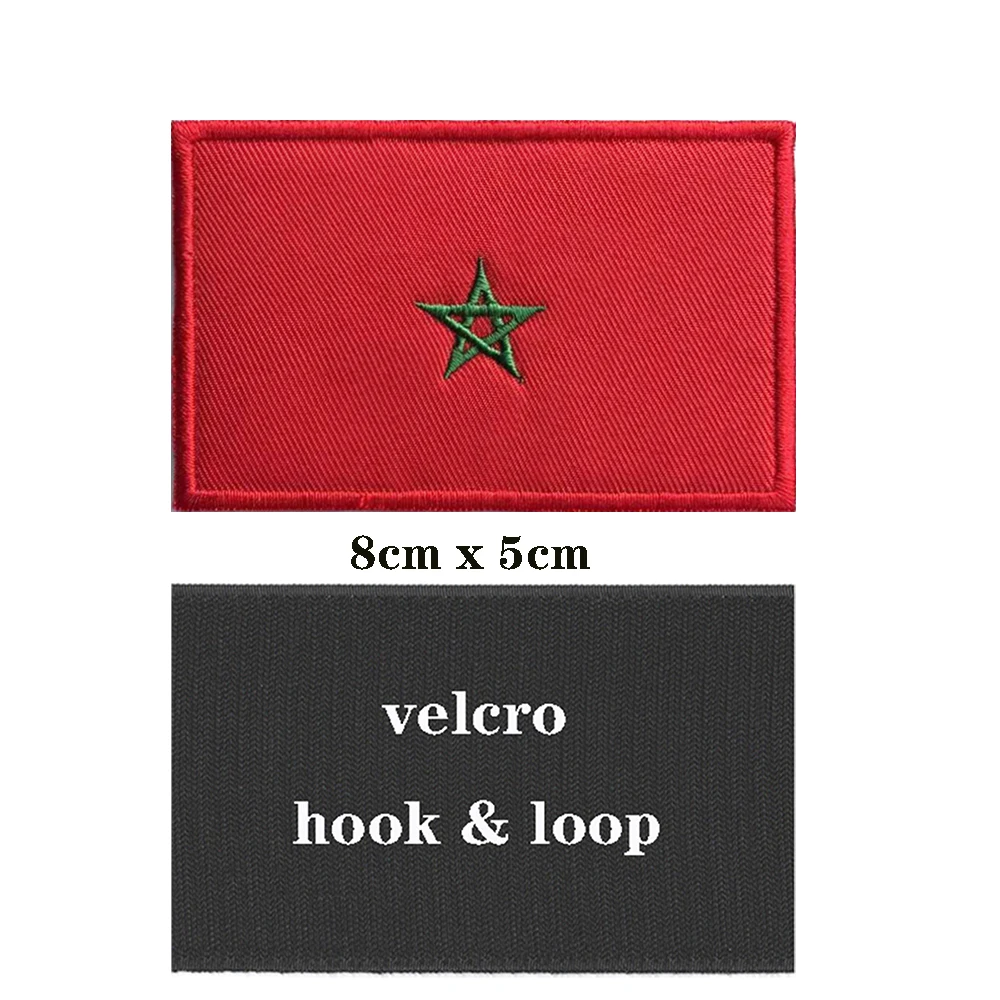 1PC Moroccan Flag Morocco Armband Embroidered Patch Hook & Loop Or Iron On Embroidery  Badge Cloth Military Moral Stripe