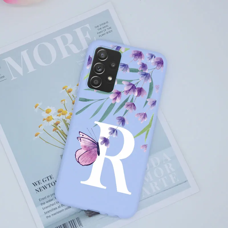 For Samsung Galaxy A52S 5G A52 A72 A51 4G 5G Case Silicone Soft Purple Butterfly Letter Case Back Cover