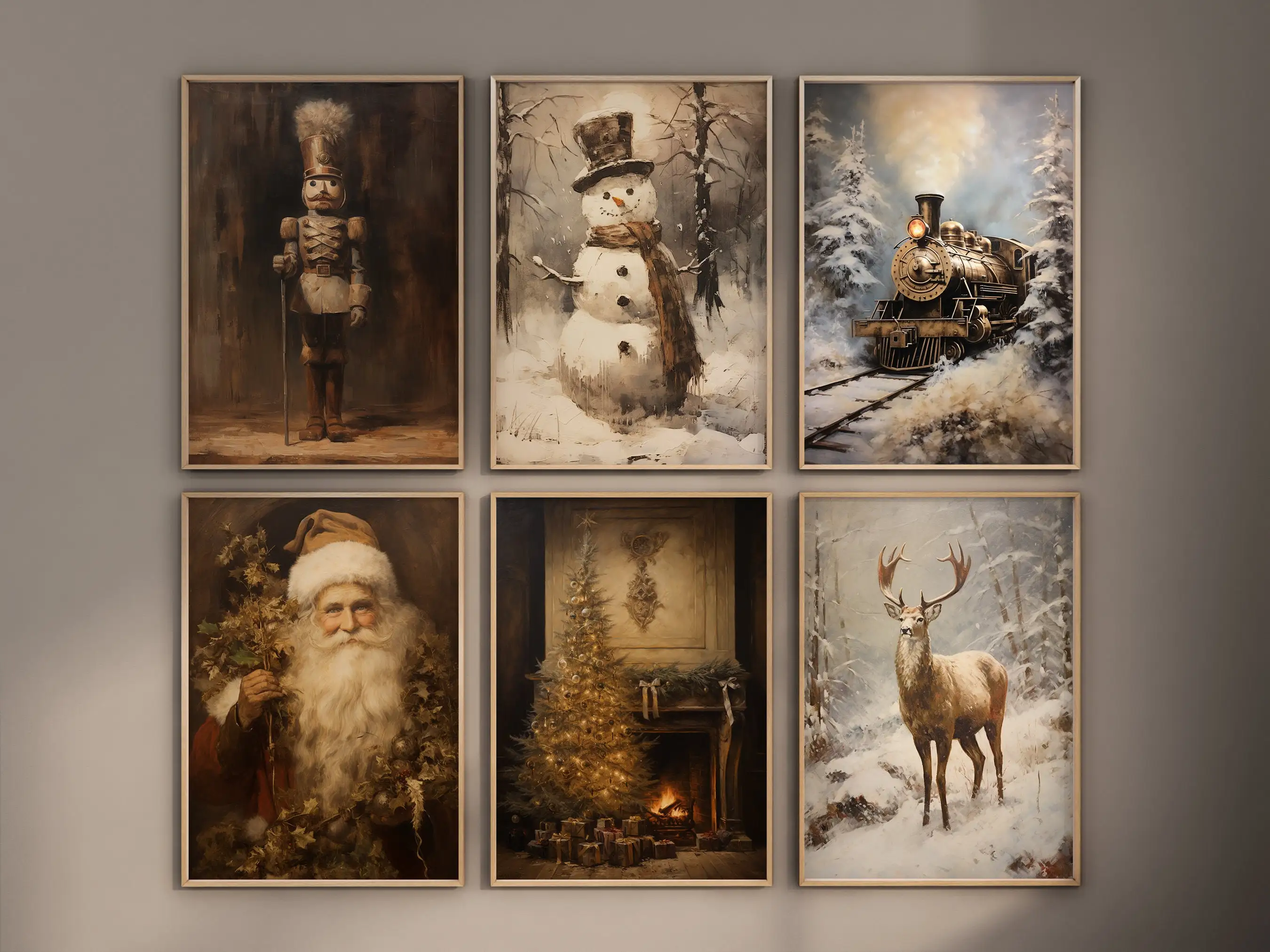 6pcs/Set Traditional Christmas Winter Landscape Posters Unframed Vintage Victorian Christmas Canvas Art Print Cosy Festive Decor