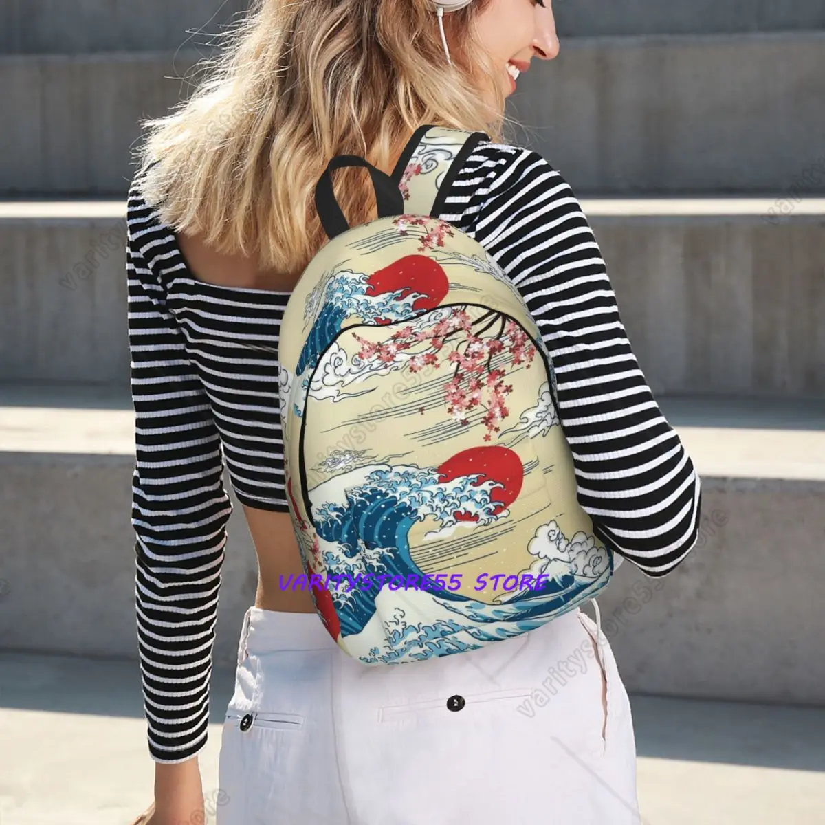Japanese Under The Wave Of Kanagawa  Student Backpack School Bag Hiking Travel Daypack for Boys Girls Bookbag Shoulder Bags