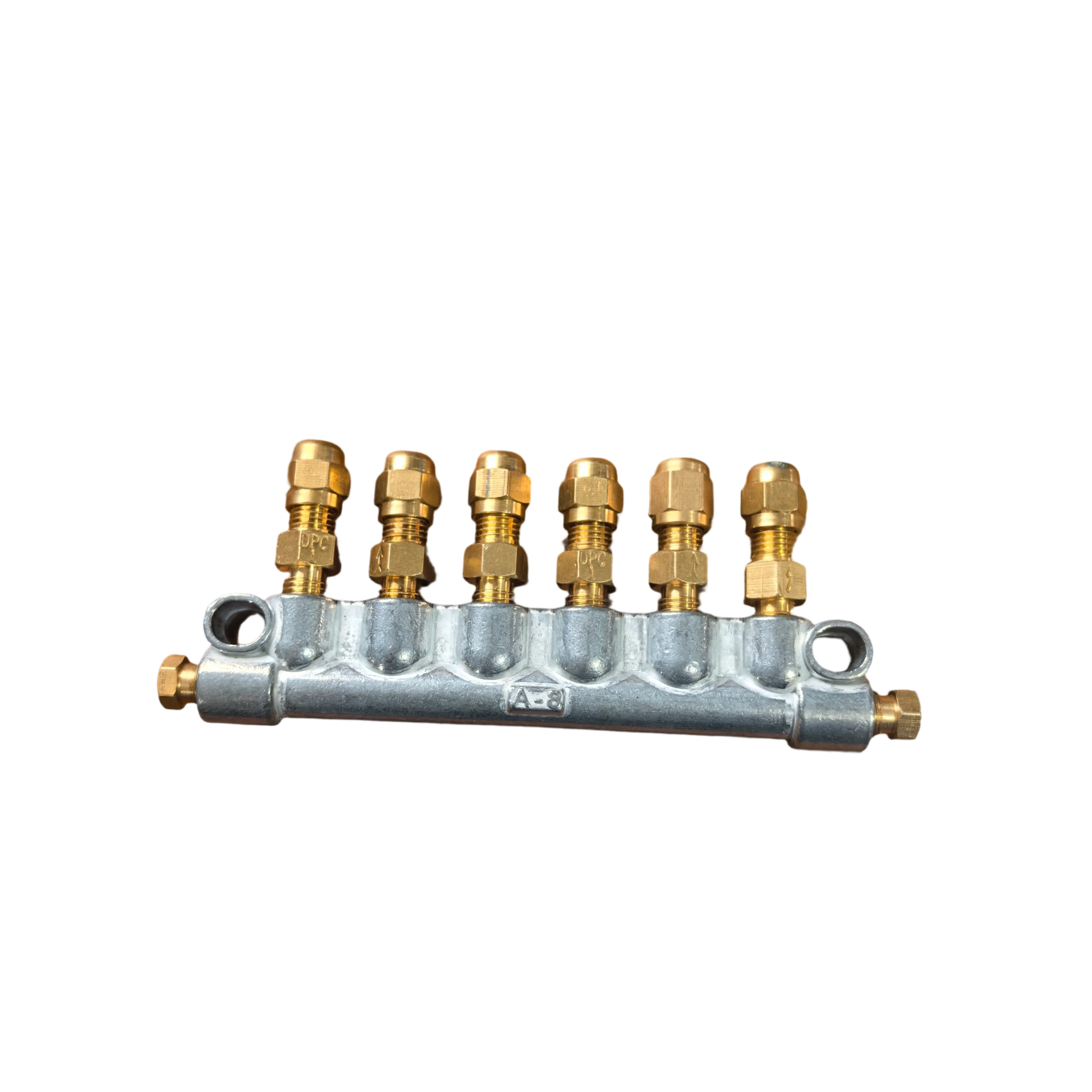 8-Port Zinc Lubrication Manifold, M8×1, 6 Valve Ports, for CNC Routers