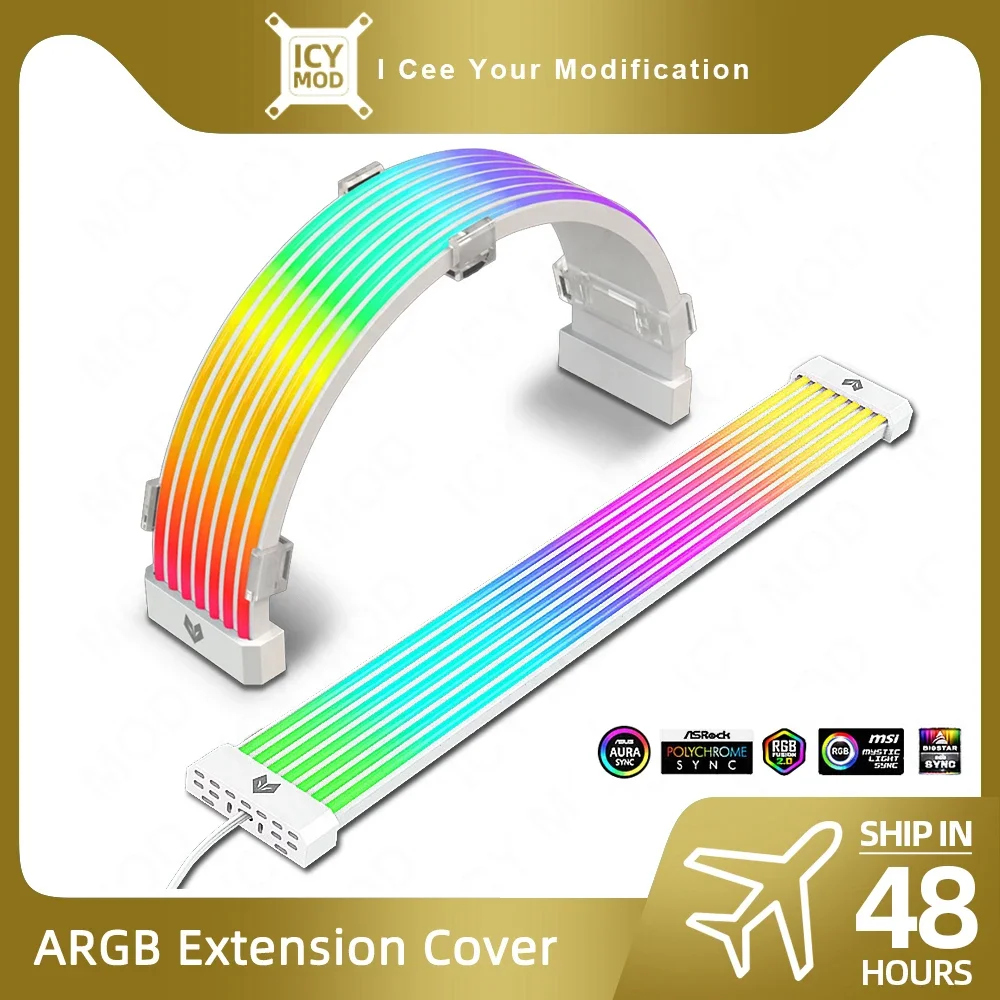 

Крышка удлинительного кабеля ARGB Световая полоса 5V3PIN GPU 8PIN Материнская плата 24-контактный внешний светящийся неоновый ПК MOD Мягкий свет AL300