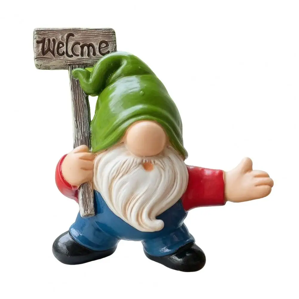 Garden Gnome Statue Decorative Entrance Hall Figurine Funny Gnome Welcome Sign Ornament Resin Faceless Garden Statue for Outdoor