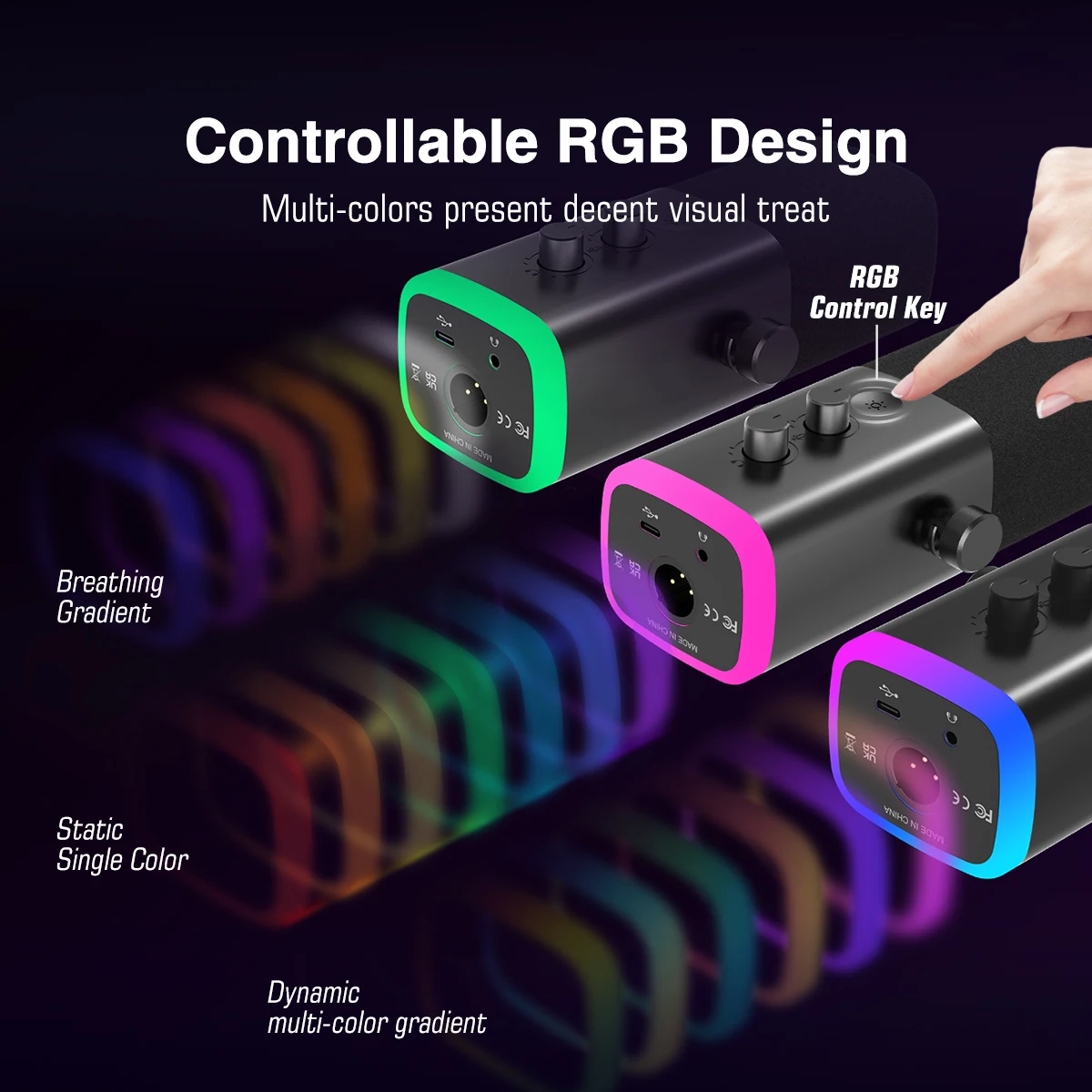 Fifine microfone dinâmico usb/xlr com controle rgb/jack de fone de ouvido/mudo, microfone para gravação de jogos de pc streaming AmpliGame-AM8