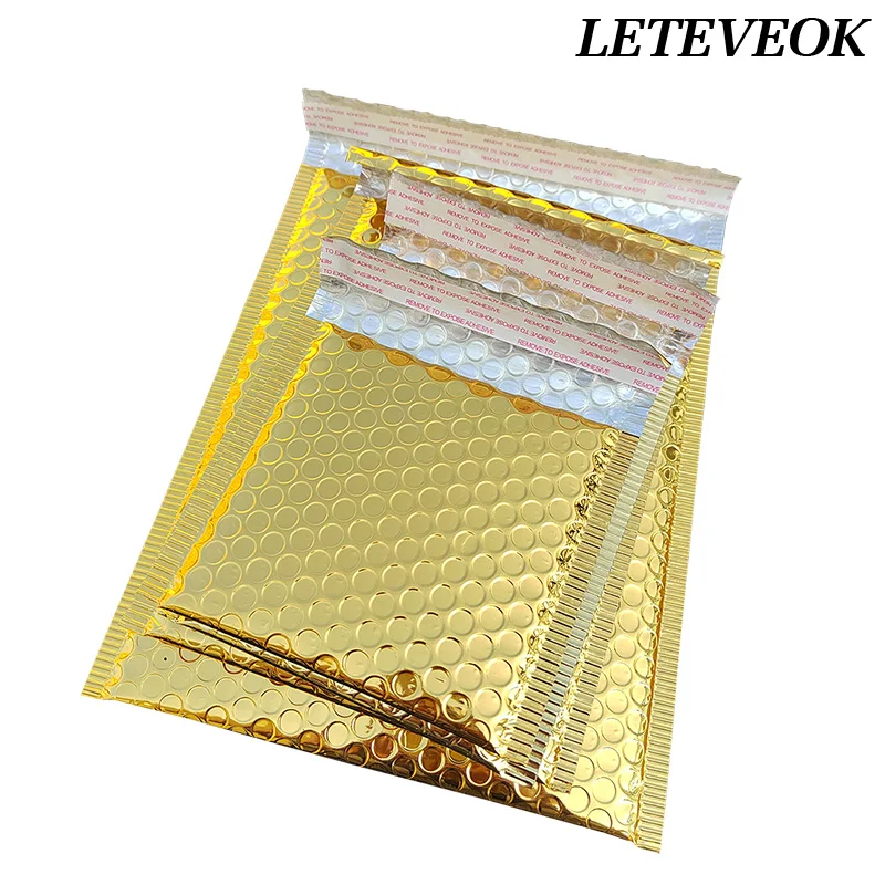 Leteveok 50/25/10pcs Bubble Mailers Shipping Bags for Small Businesses Gift Cushioning Packaging Gold Aluminized Envelopes