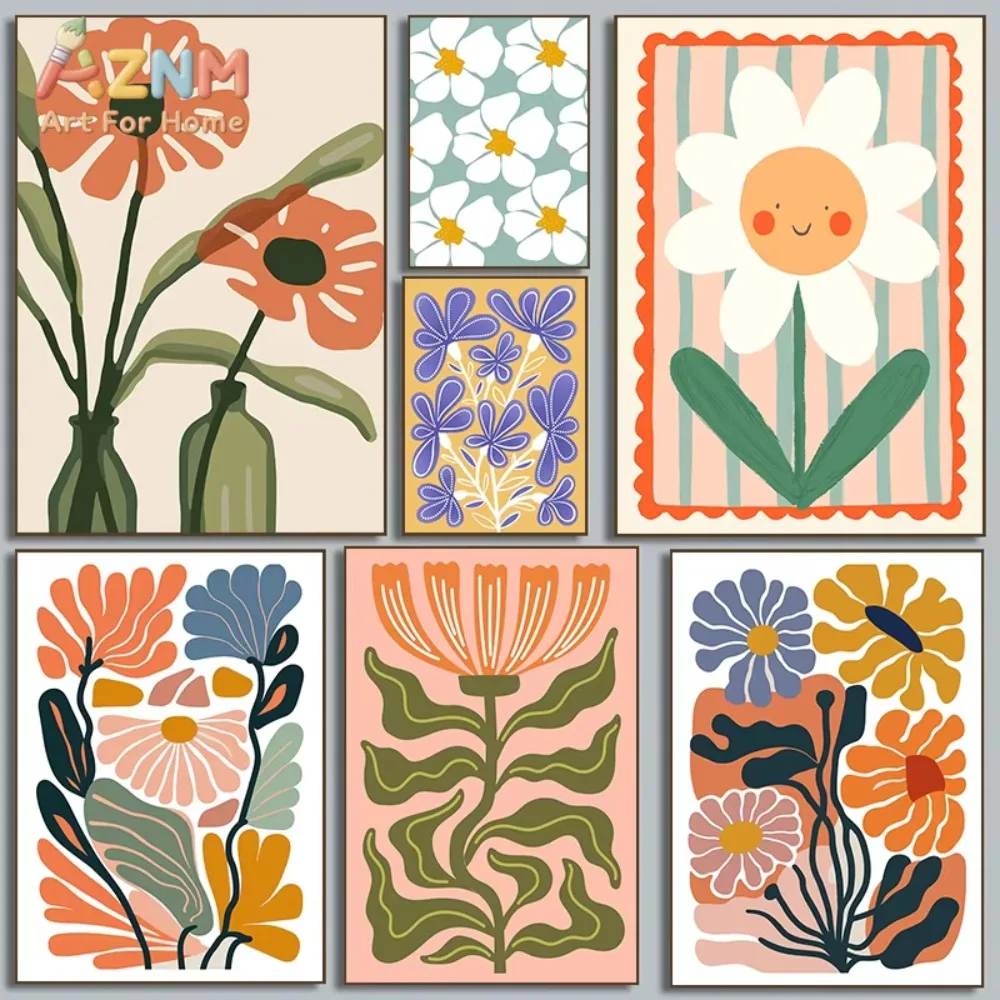 

1 шт. Винтажный постер в стиле бохо с цветочным узором, ботанический настенный принт, абстрактная картина на холсте для гостиной, украшение для дома