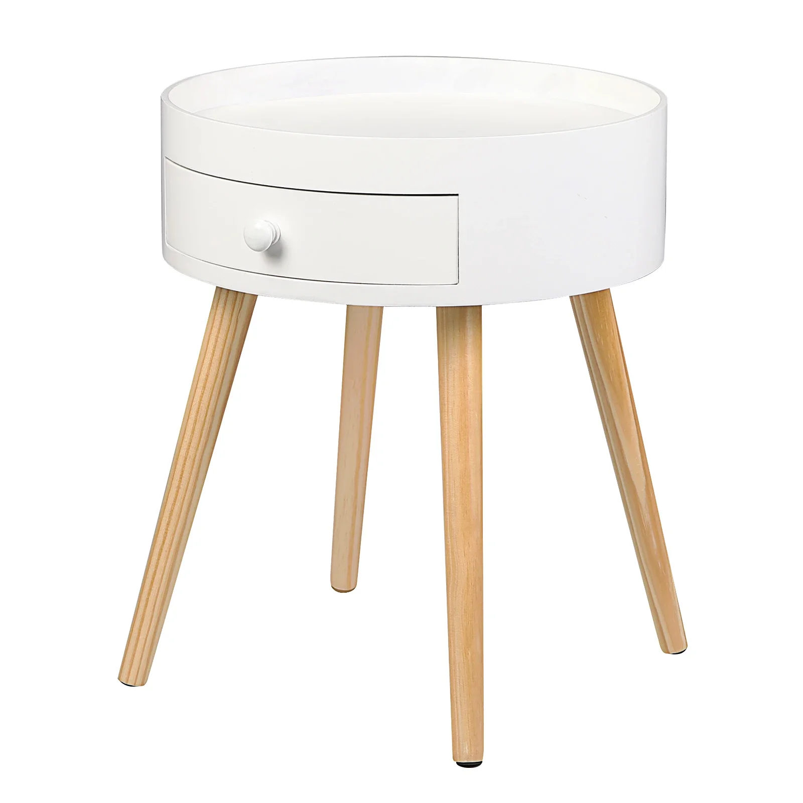 Round Bedside Table Tea Coffee Table Storage White Bedroom Bedside Table Home Living Room Small Tables Furniture