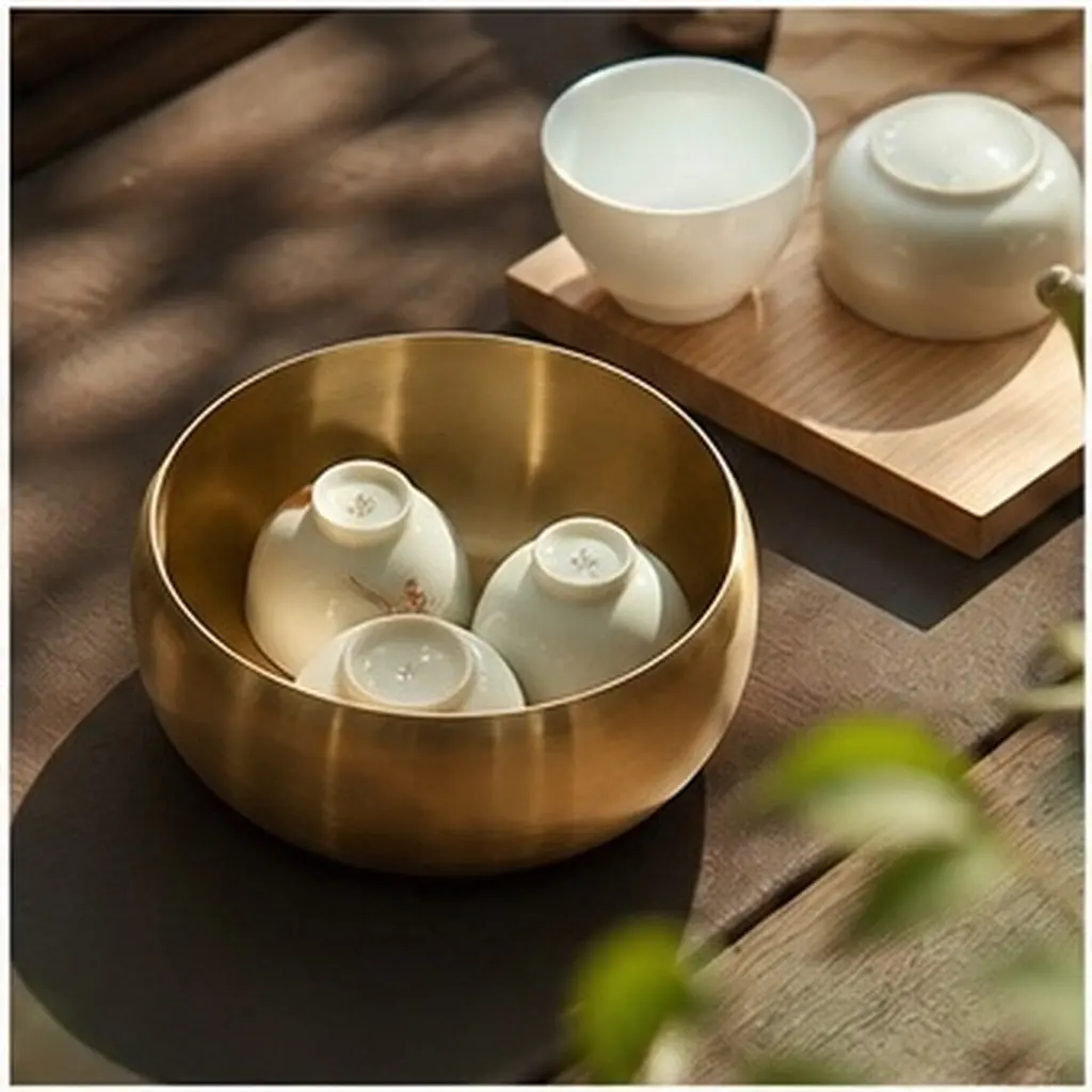 Tea Cup Washing Bowl Brass Material Fine Craft Smooth Rim Easy Clean Tea Residue Container Teacup Bowl Brass Teaware
