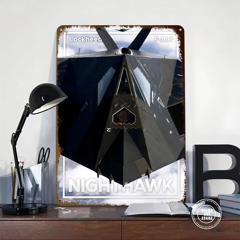 F117 Nighthawk Printed Poster Customized Retro Wall Art Vintage Metal Tin Signs for Home Office Decoration Gaming Custom Plate