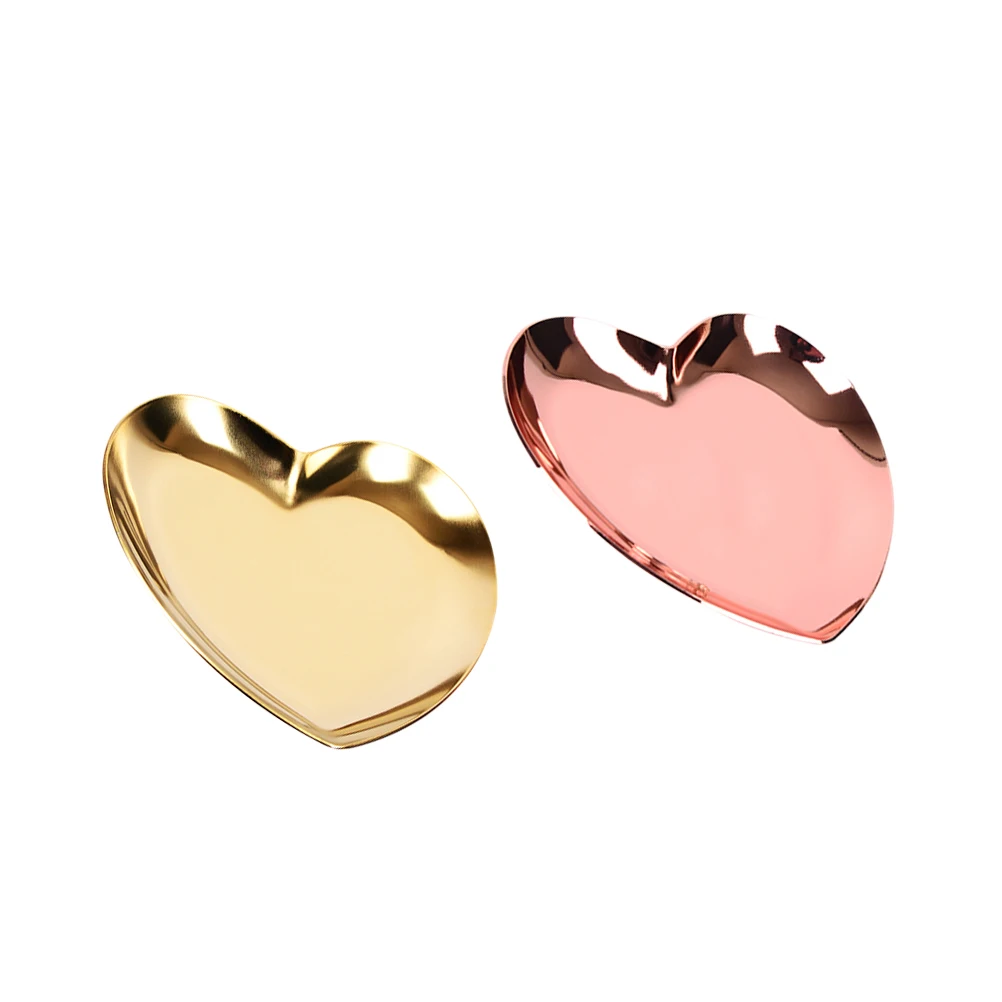 

2Pcs Metal Jewelry Dish Heart Shape Tray Gold Rose Gold Polished Stainless Steel Stylish Decorative Storage Station for Rings