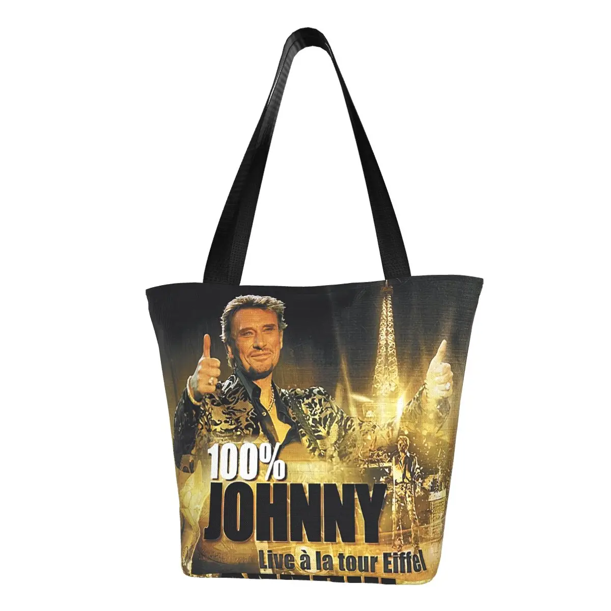 Custom Johnny Hallyday Canvas Shopping Bags Women Recycling Groceries French Rock Singer Tote Shopper Bags