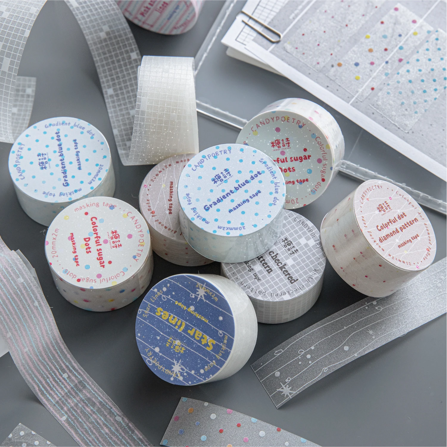 

1Roll Colorful Polka Dot Star Glitter PET Tape Transparent for Scrapbooking Journaling Collage Decorate Phone Case Notebook
